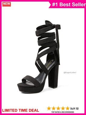 Women's Sexy Platform High Heels Ankle Strap Open Toe Faux Suede Sandals